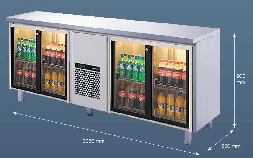 Porkka - Barkylbänk B55 - 1 låda - Skjutdörrar - Mått: 2060 x 550 x 900 mm