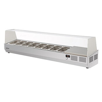 Colia - Kylränna med glaslock - GV - 10xGN 1/4 - Mått: 2242x336x450 mm - Temp: +2....+8 °C