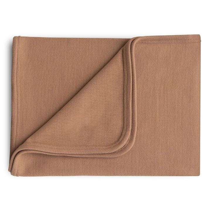 Mushie ribbstickade babyfilt, Brun 89x89cm