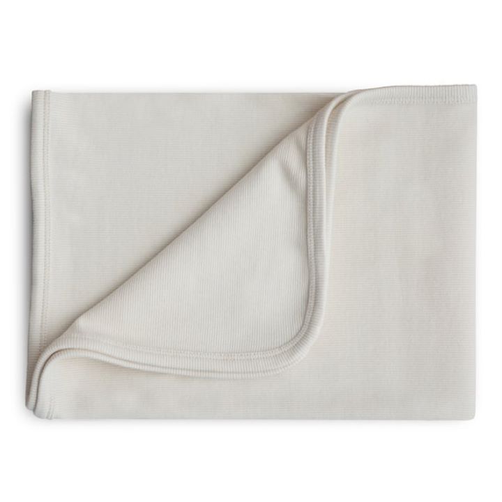 Mushie ribbstickade babyfilt, Benvit 89x89cm