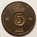 5 öre 1962 flagad stamp 1+