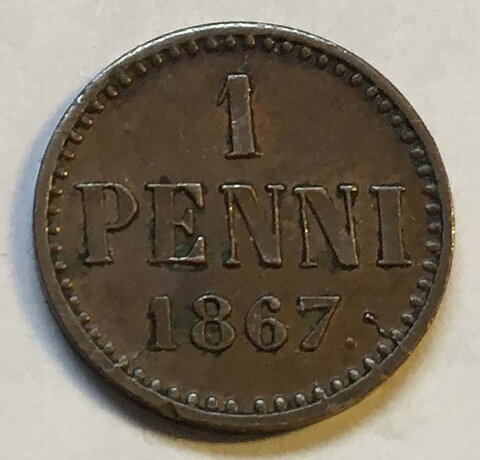 Finland 1 penni 1867 1+/01
