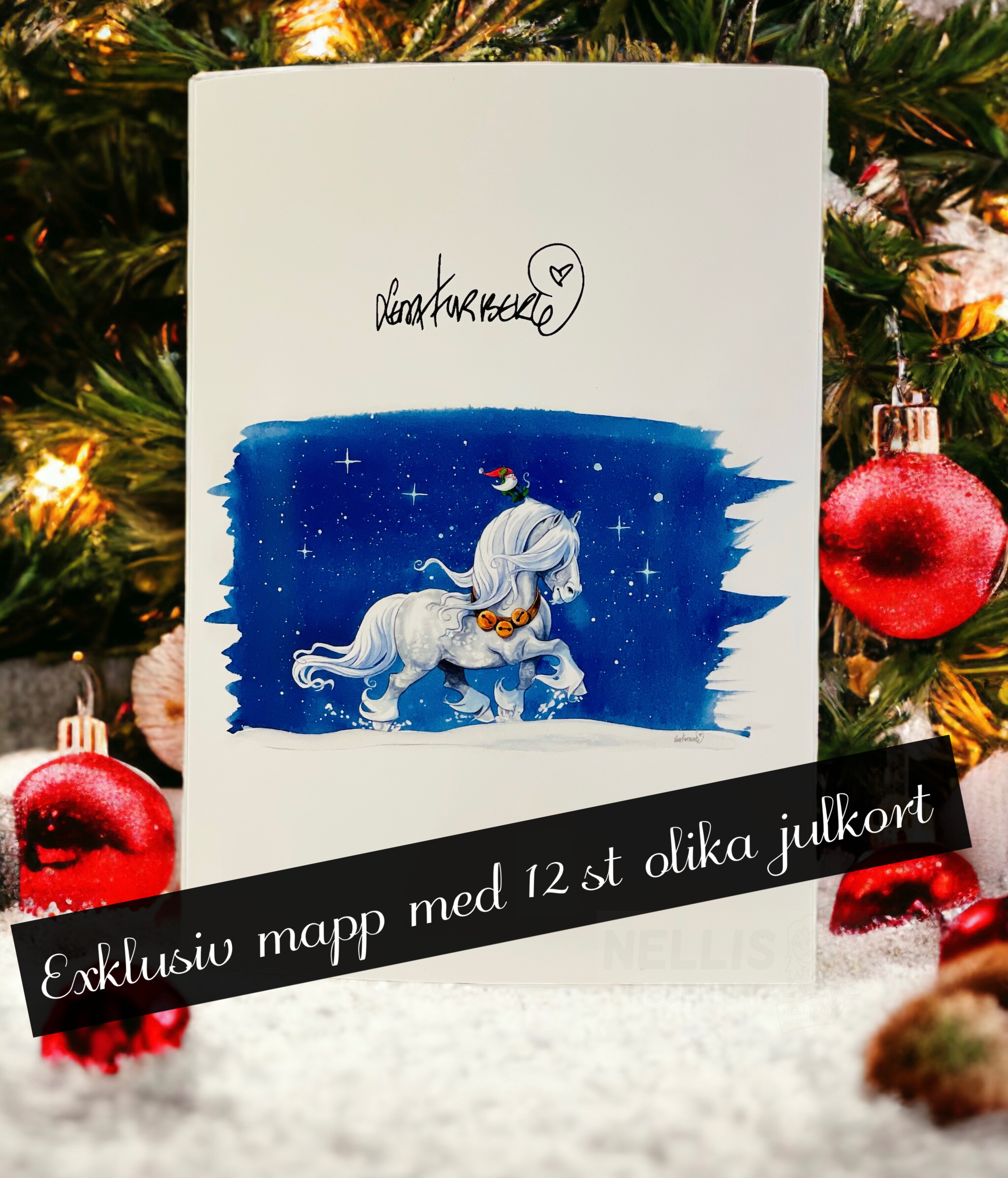 PAKETPRIS! 12 stycken Lena Furberg Julkort - Tomtehästar (Kommer i en fin mapp) 
