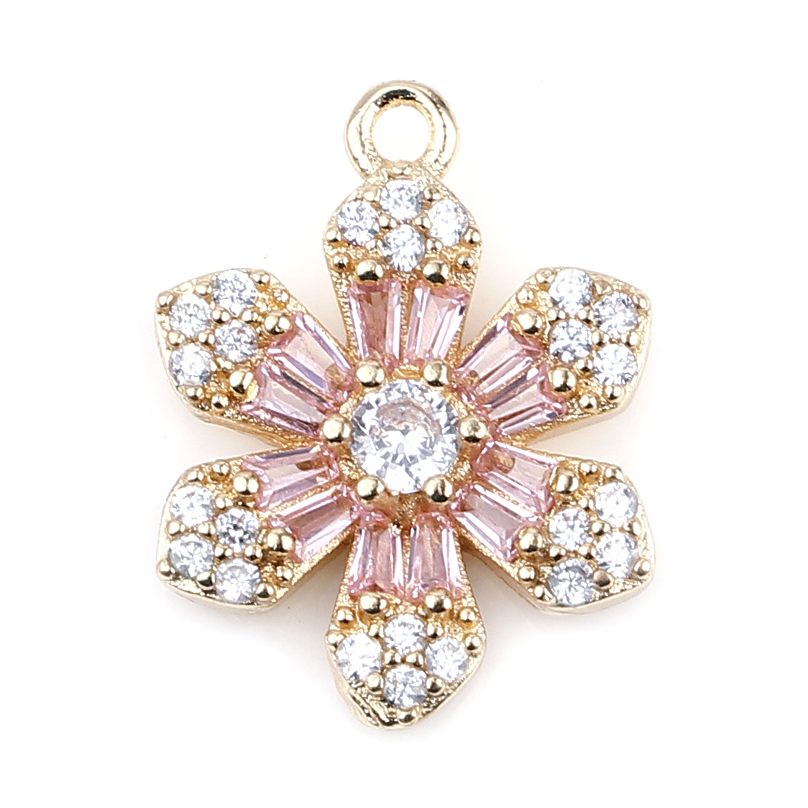 Charm -   Flower snowflake rhinestones,gold Lt Pink
