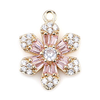 Charm -   Flower snowflake rhinestones,gold Lt Pink
