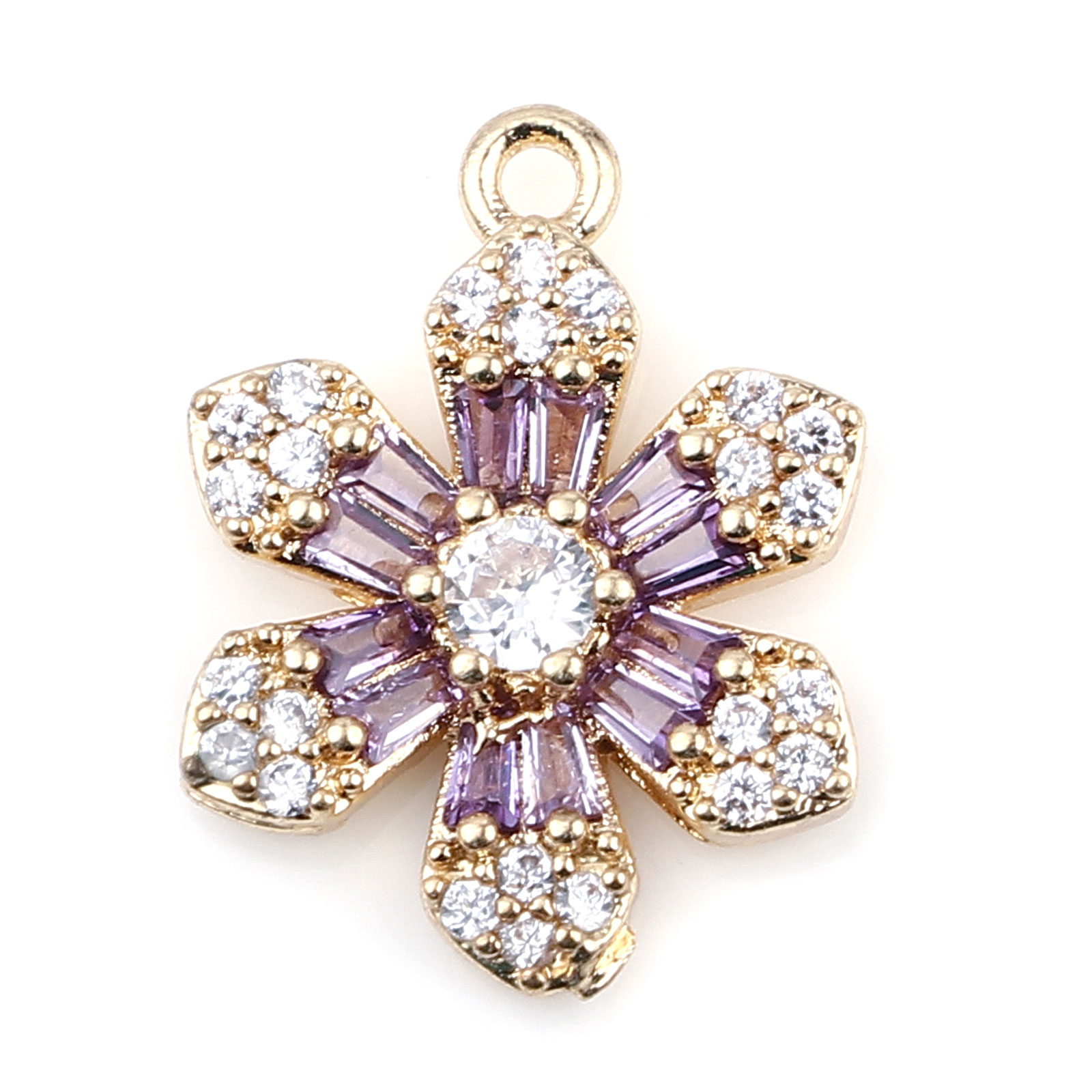Berlock - Blomma / snöflinga m rhinestones,Guld &  Lila
