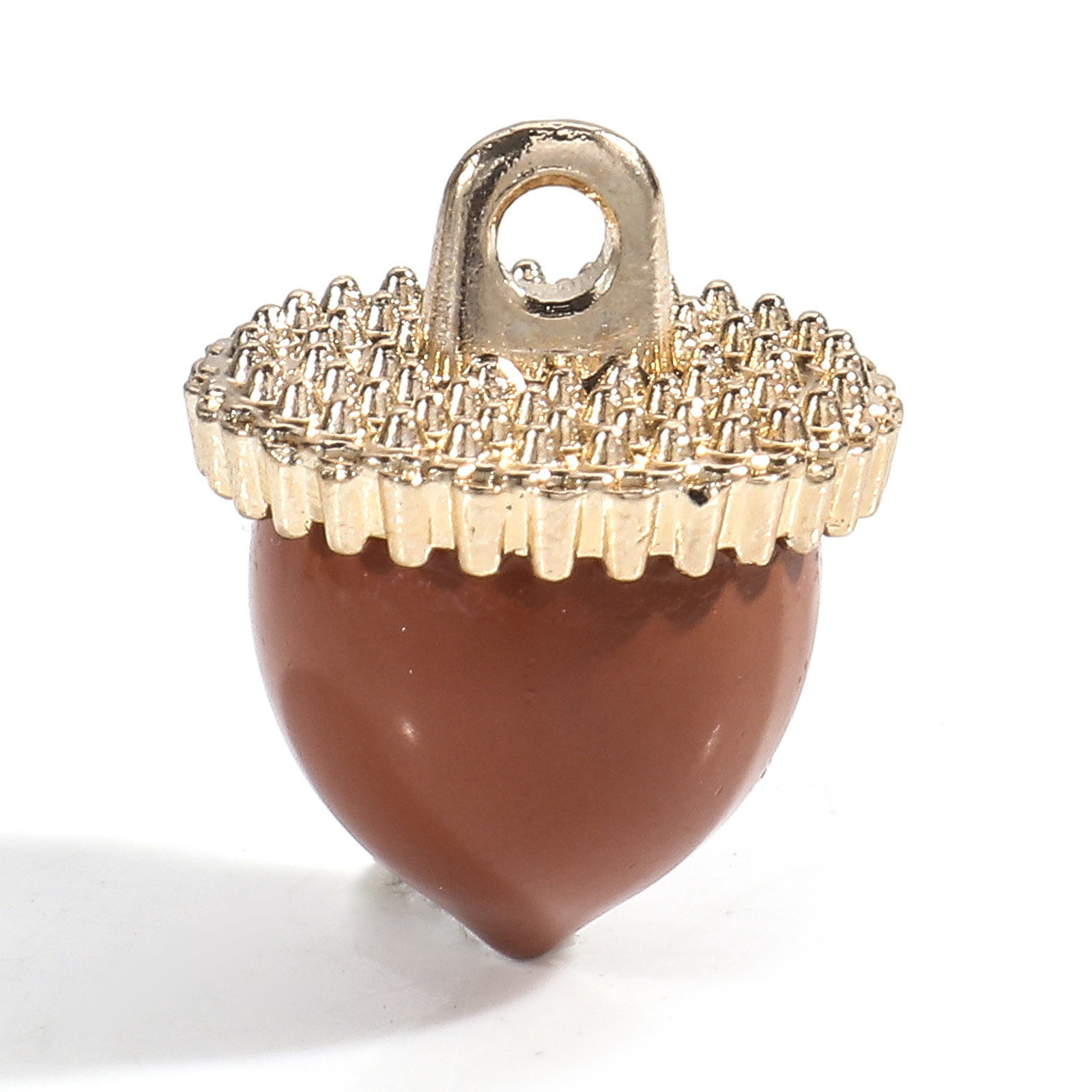 Charm Acorn, 3D  Gold  redbrown