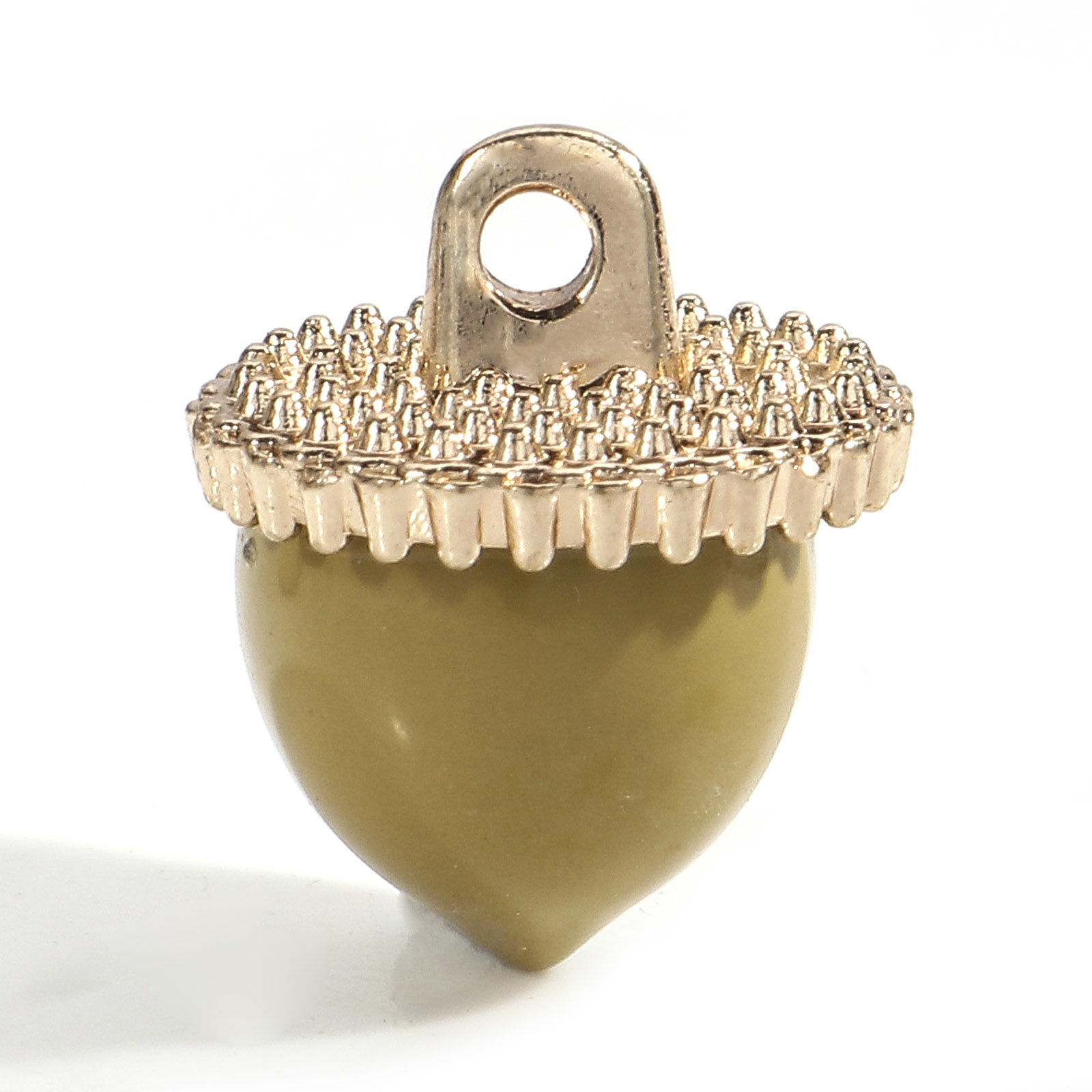 Charm Acorn, 3D  Gold  Yellowgreen