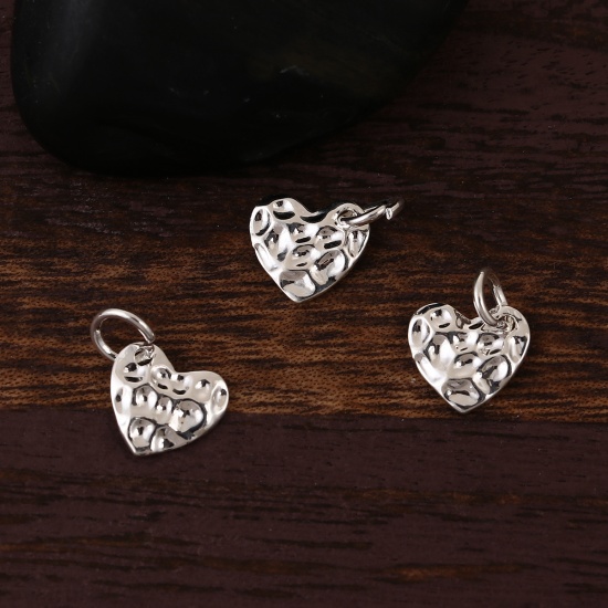 Charm, hamered heart, silver - 2
