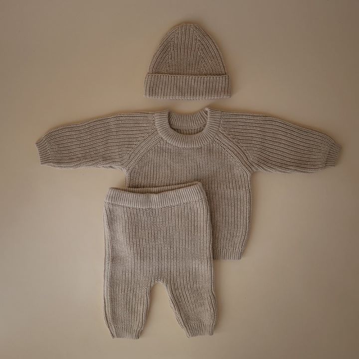 Mushie grovstickade mössa Beige - 3