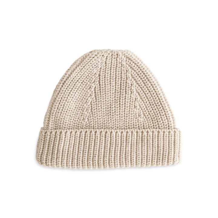 Mushie grovstickade mössa Beige