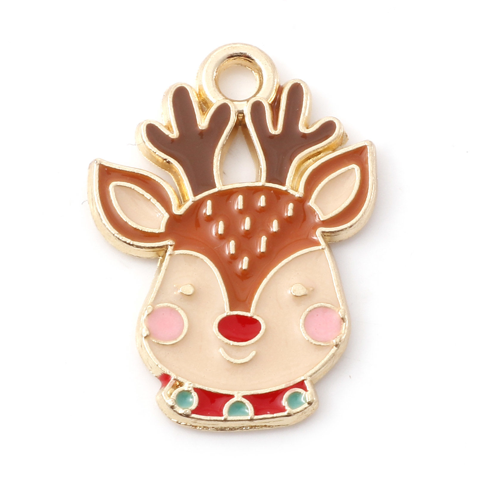 Charm,  enameld  reindeer, brown and red