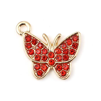 Charm -   butterfly, rhinestones,  Gold & red