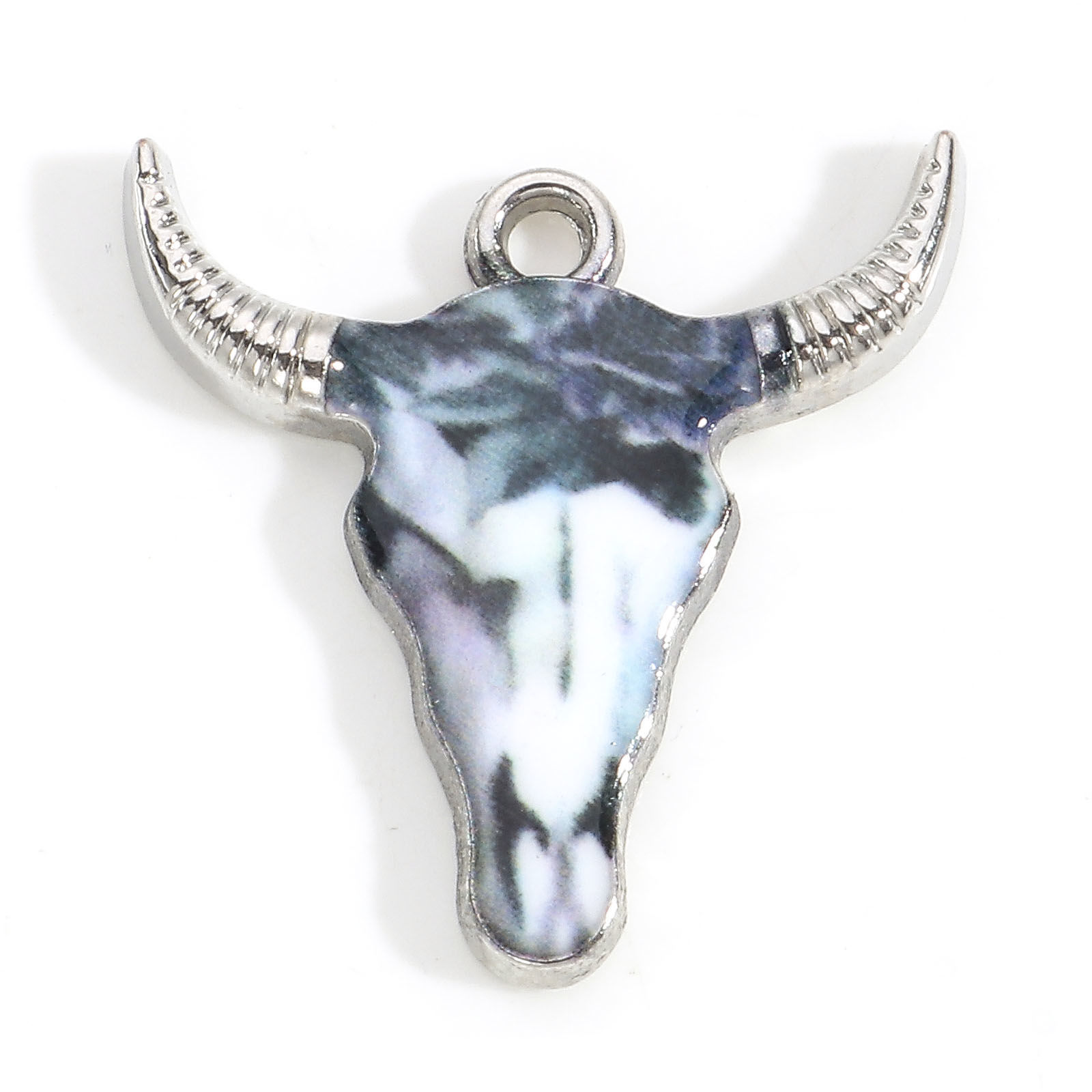 Charm enameld  bull cow , Silver  Greywhite