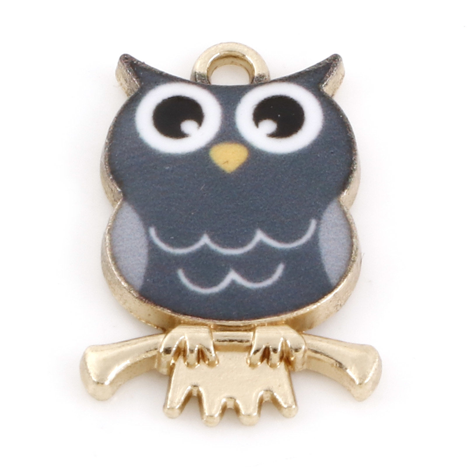 Charm enameld Owl, Gold &  Grey