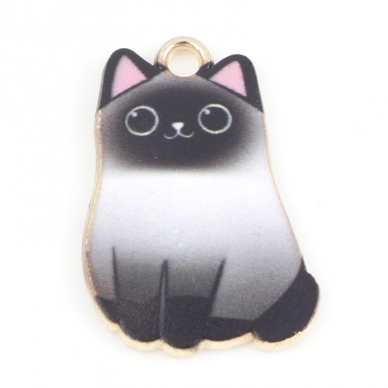 Charm   Enameld Cat  ,BlackGrey pink ears