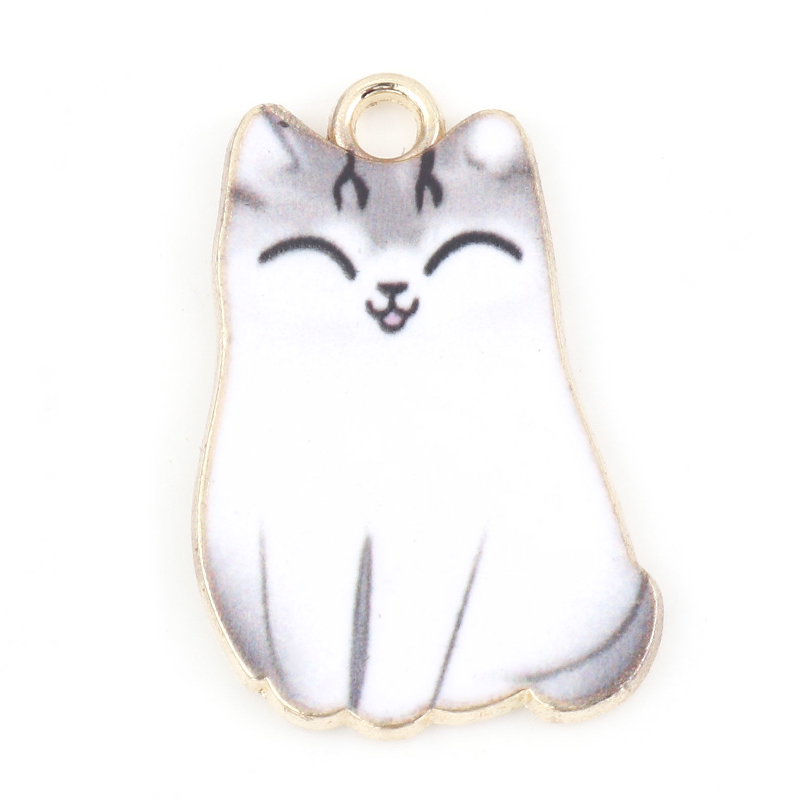 Charm   Enameld Cat  , White  grey ears