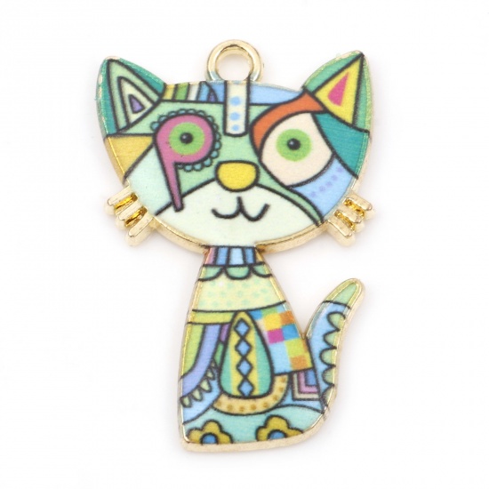 Charm   Enameld Cat  , Modern  mix  Green