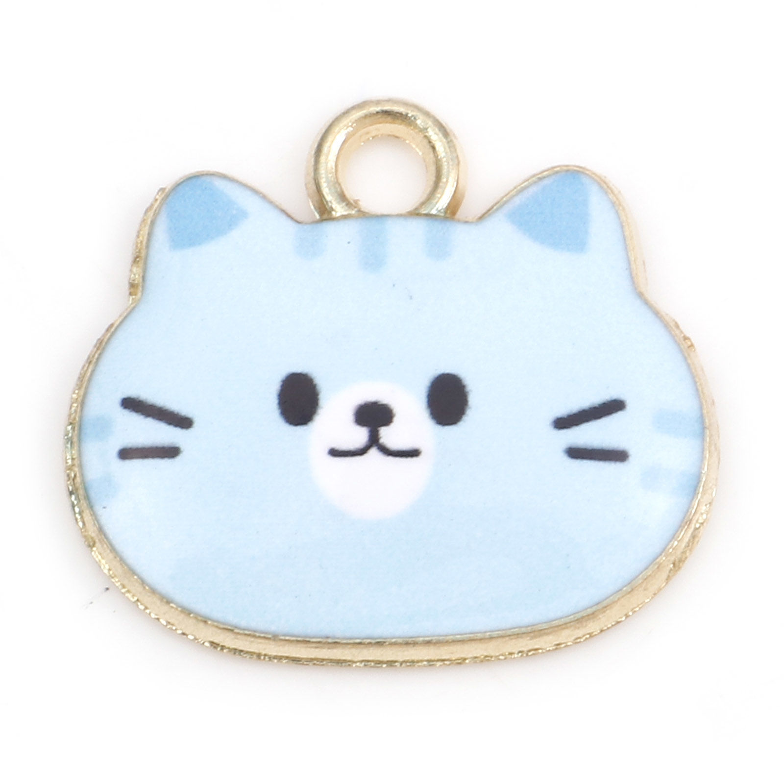 Charm - Enameld CAt head,   blue