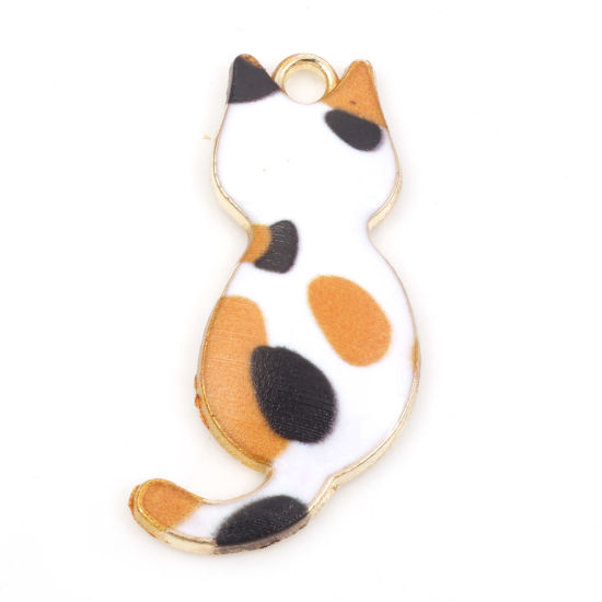 Charm   Enameld Cat   White w dots