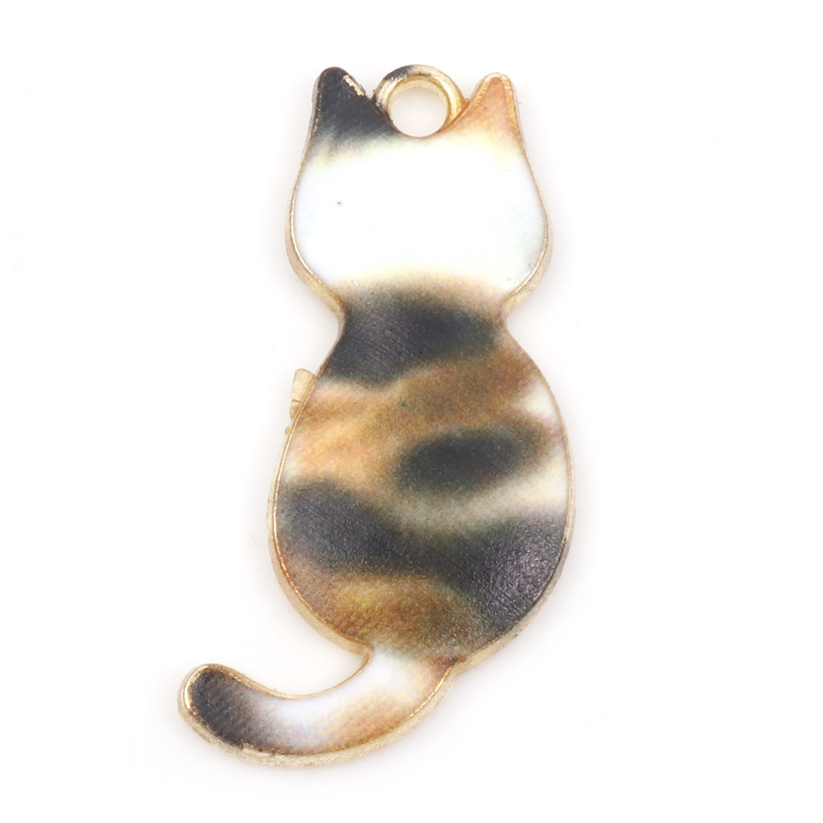 Charm   Enameld Cat   White grey brown