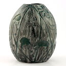 Mari Simmulson (Hedenhös 1957) Swelling Vase with Green Rock Carvings Decor 15 cm