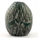 Mari Simmulson (Hedenhös 1957) Swelling Vase with Green Rock Carvings Decor 15 cm