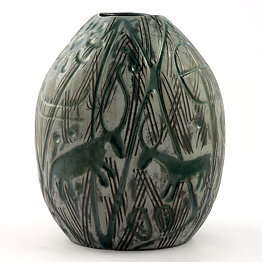 Mari Simmulson (Hedenhös 1957) Swelling Vase with Green Rock Carvings Decor 15 cm