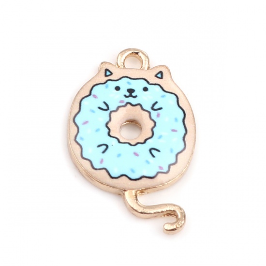 Charm Enameld  Cat, round Donut  lt blue