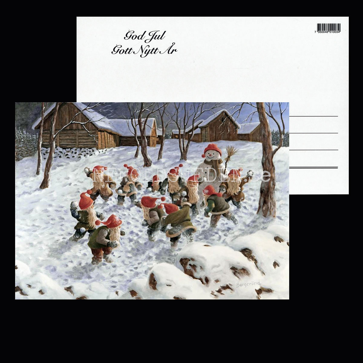 Snöbollskrig Jan Bergerlind - Julkort A4 - BB24 - 2