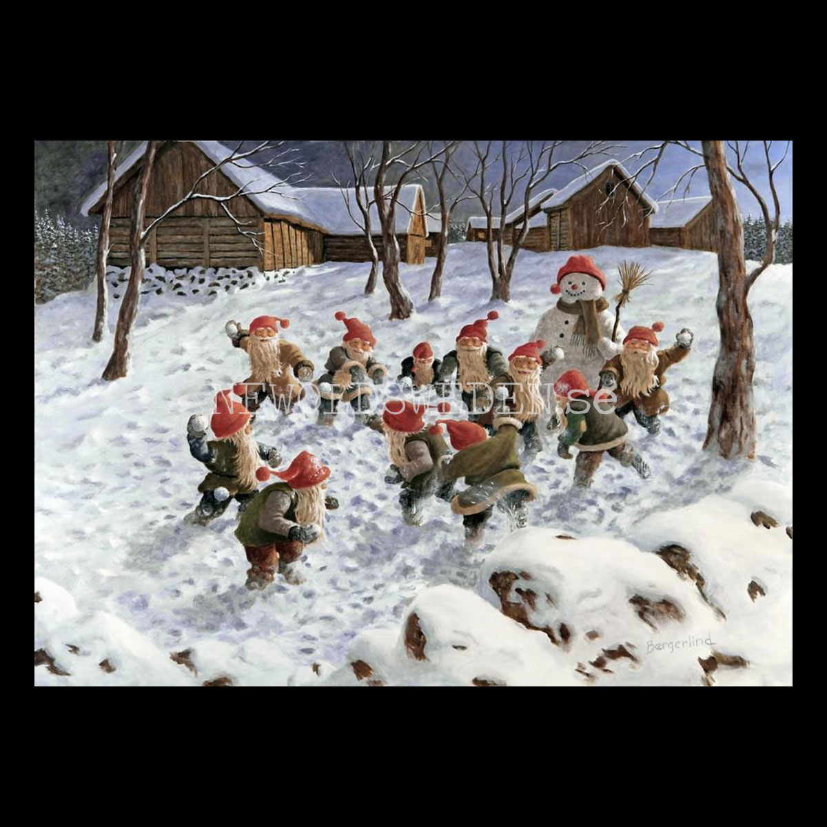 Snöbollskrig Jan Bergerlind - Julkort A4 - BB24