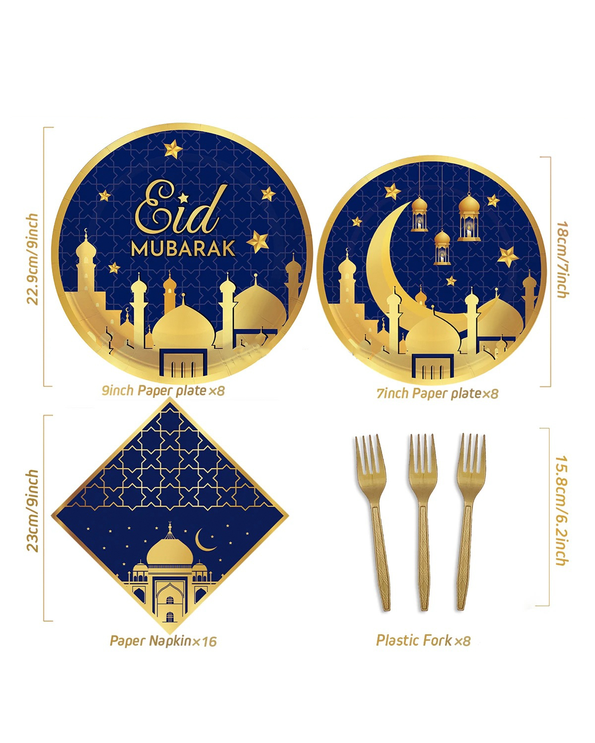 Ramadan Dekoration - Engångsservis set 8 personer - 48 st - Blå - 4