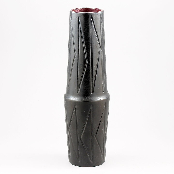 Ingrid Atterberg (1950s) Unique Black Vase with Relief Decor 26 cm