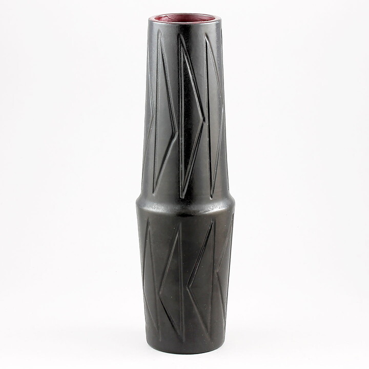Ingrid Atterberg (1950s) Unique Black Vase with Relief Decor 26 cm