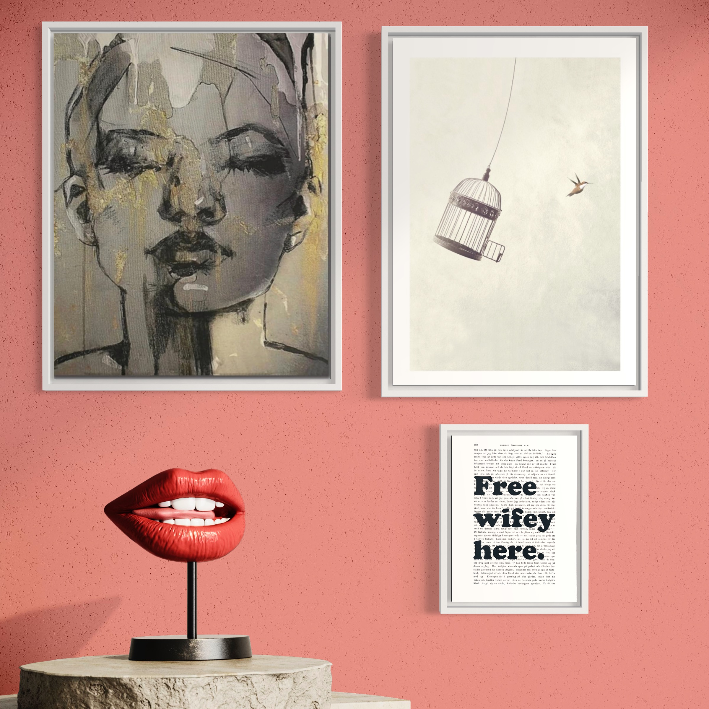 Tavla med texten "Free wifey here".