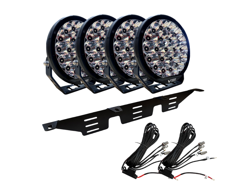 4-Pack V-Sight RAGE 9" LED-Extraljuspaket med regskyltshållare och kablage