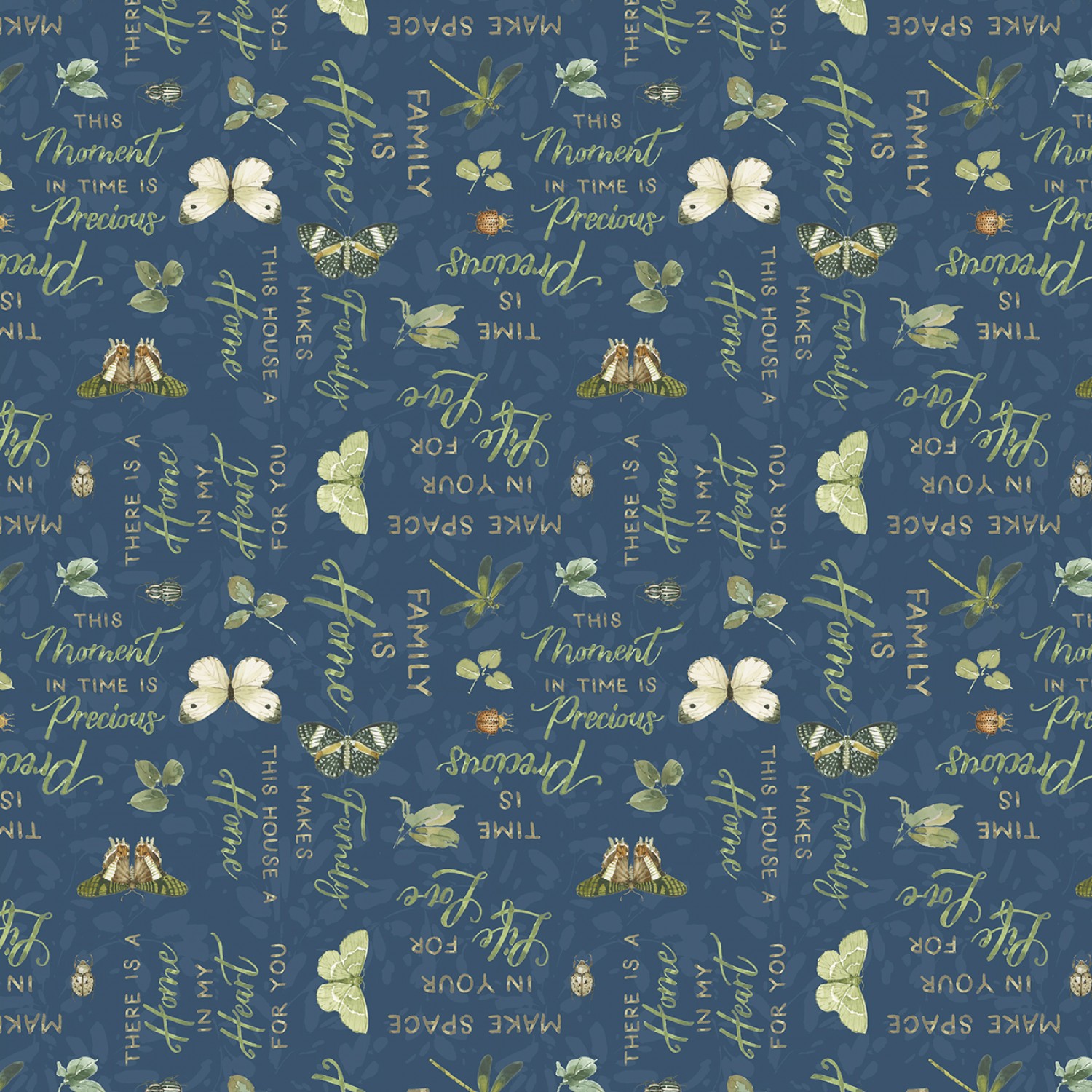 Green Fields - Dark Blue Words & Butterflies - ord & fjärilar (30 x 110 cm)
