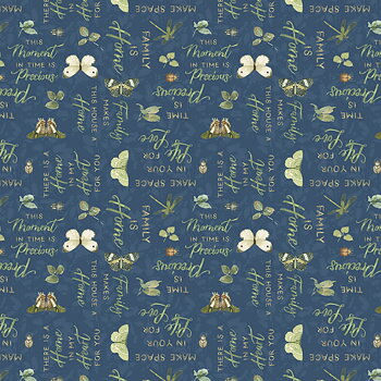 Green Fields - Dark Blue Words & Butterflies - ord & fjärilar (30 x 110 cm)