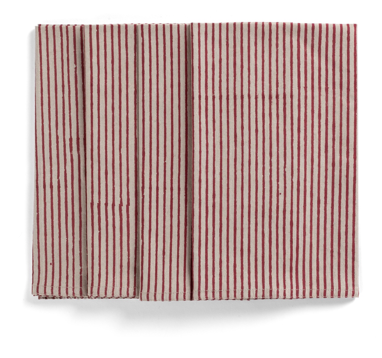 Napkin -Stripe Napkins in Red on natural base 4-pack 50x50
