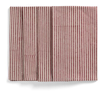 Napkin -Stripe Napkins in Red on natural base 4-pack 50x50