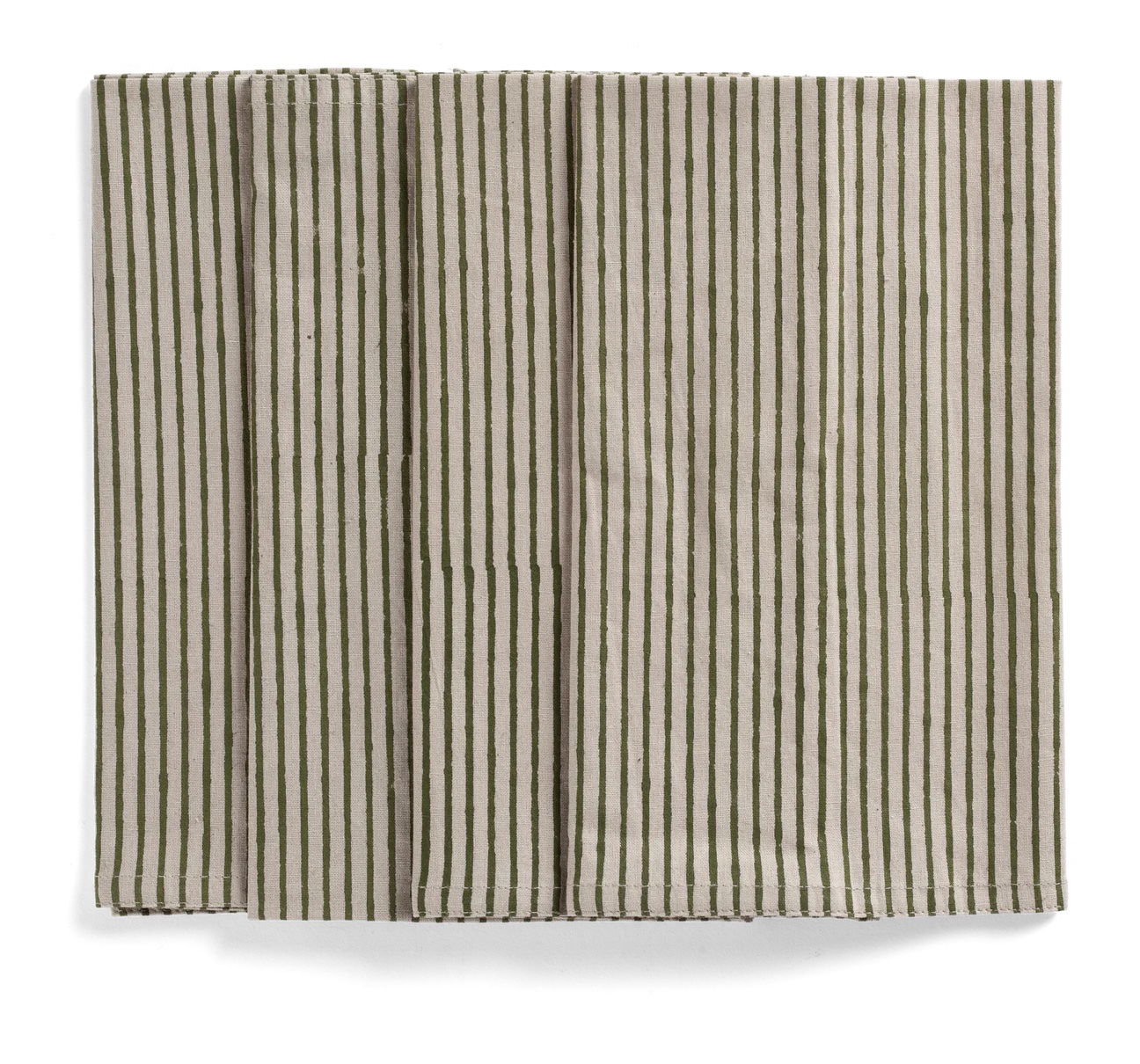 Napkin -Stripe Napkins Green on natural base 4-pack 50x50