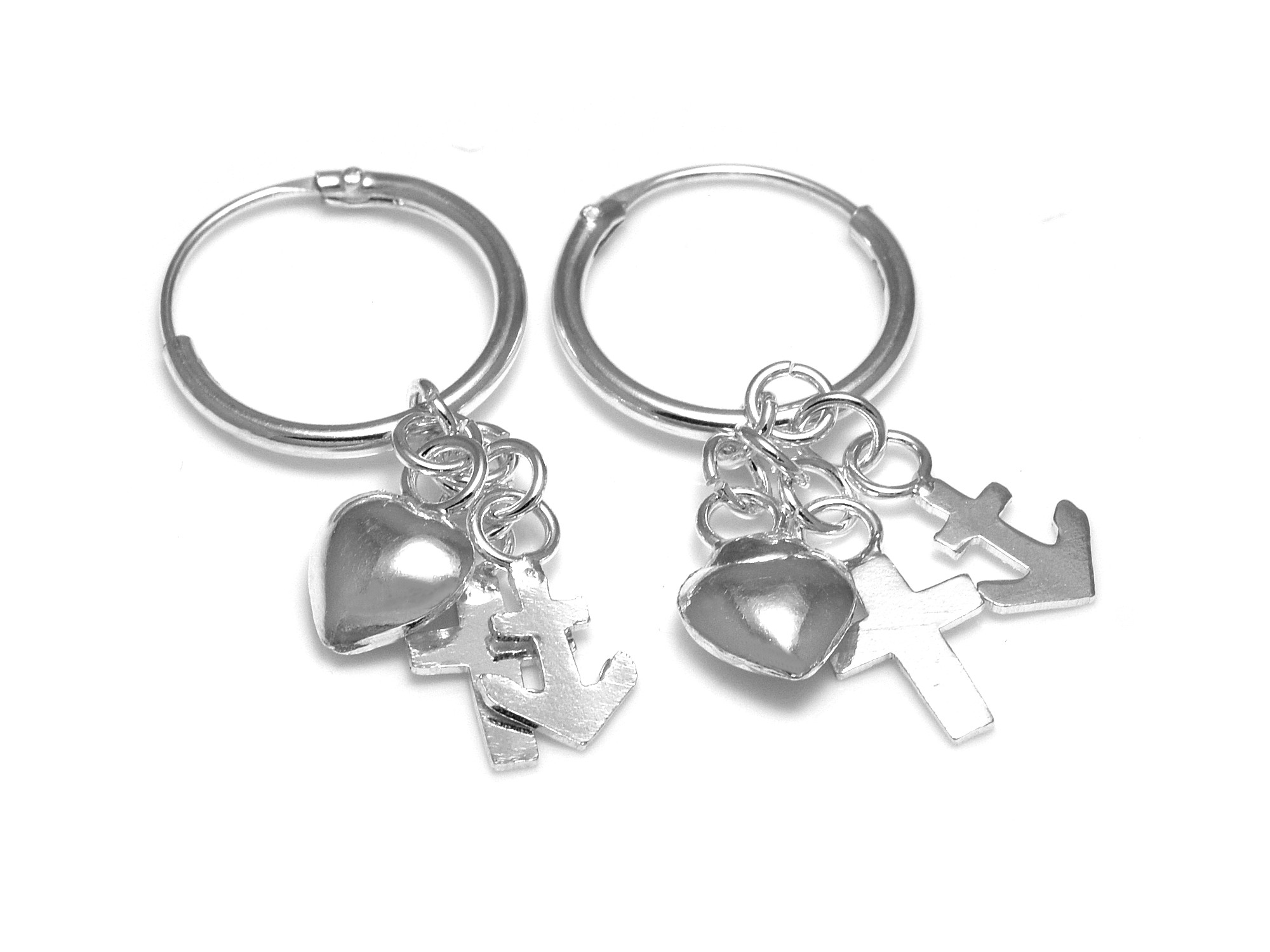 Creoler Hoops med Ankare Örhängen i Äkta 925 Silver, Creol Örhänge, Hjärta och Kors Smycke