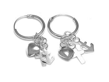 Creoler Hoops med Ankare Örhängen i Äkta 925 Silver, Creol Örhänge, Hjärta och Kors Smycke