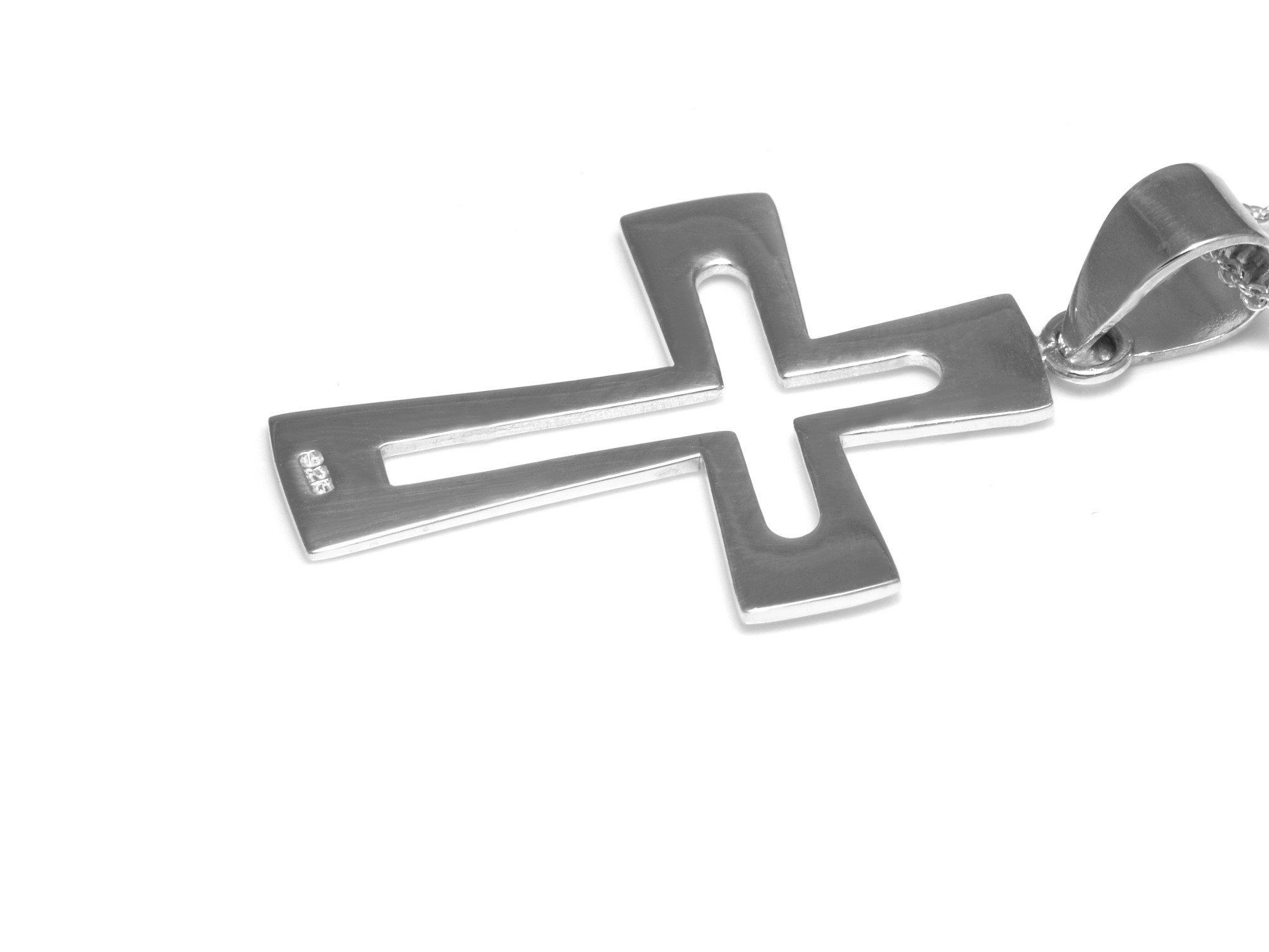 Kors Halsband i Äkta 925 Silver, Konfirmation och Dop Hänge, Ihåligt Korssmycke - 3