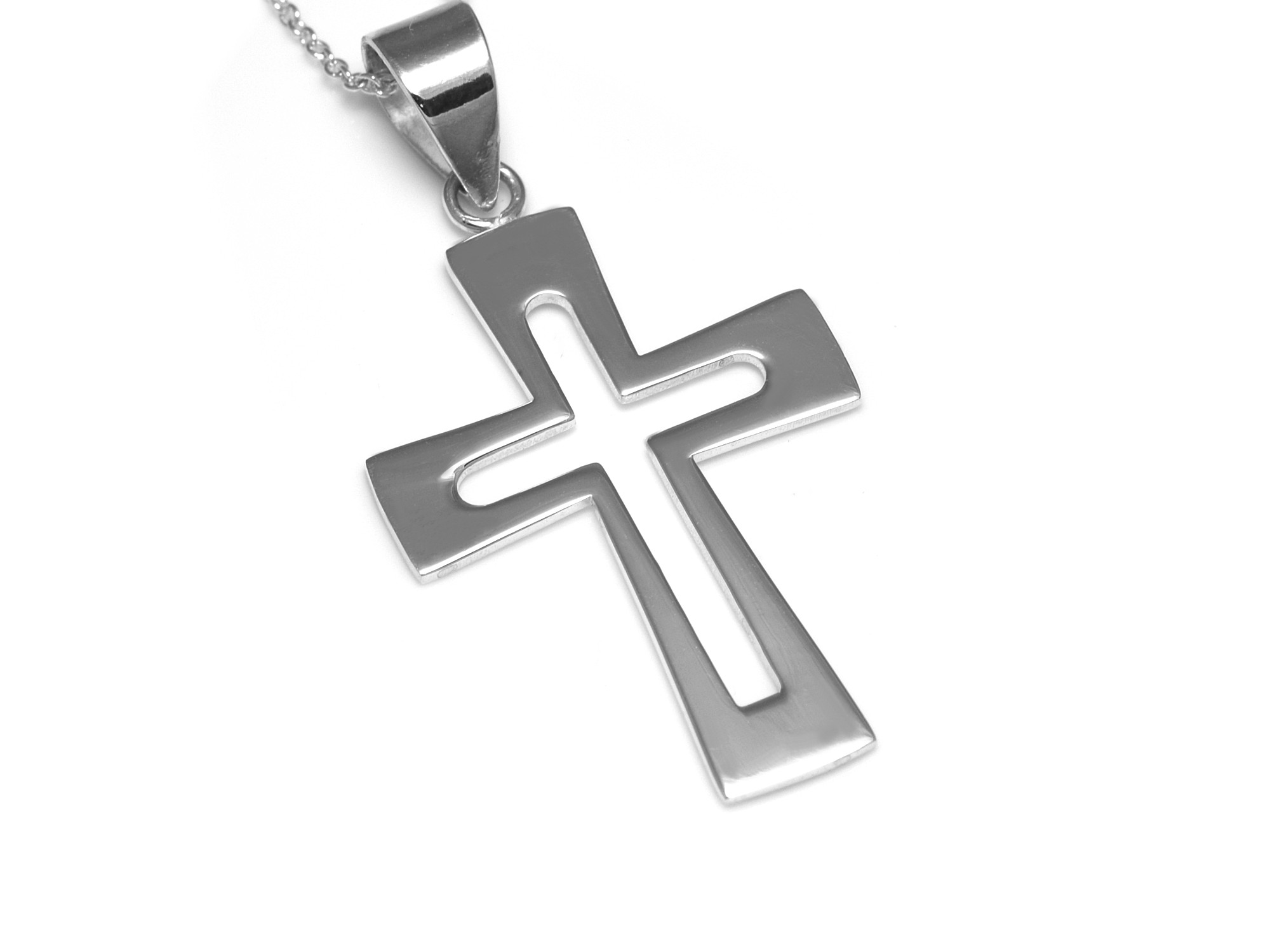 Kors Halsband i Äkta 925 Silver, Konfirmation och Dop Hänge, Ihåligt Korssmycke
