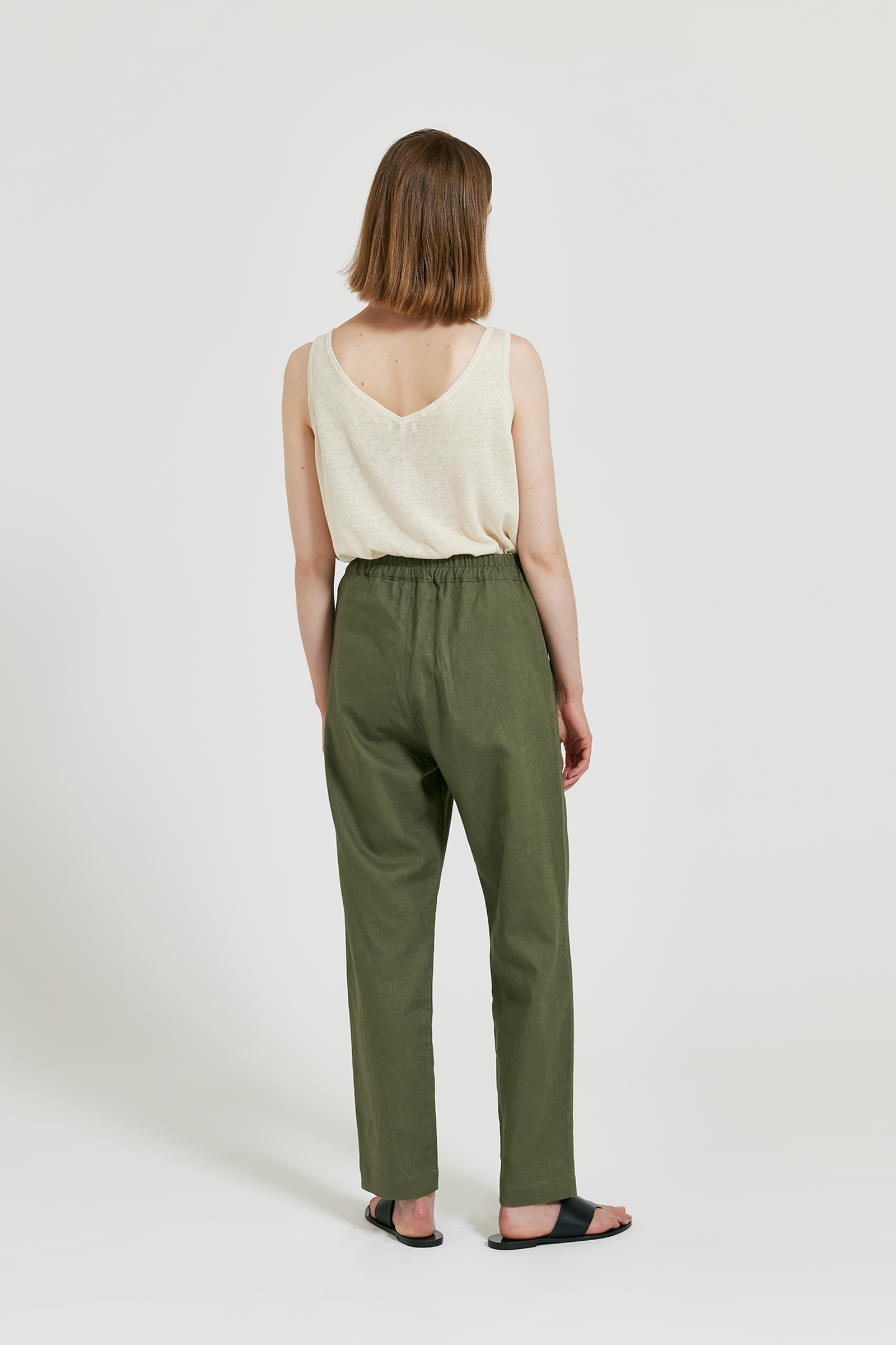 Elasticated waist linen trousers sale