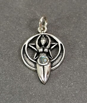Mångudinna Pentagram med Abalone - Hänge i Silver