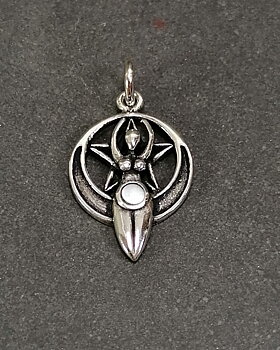 Mångudinna Pentagram med Pärlemor - Hänge i Silver