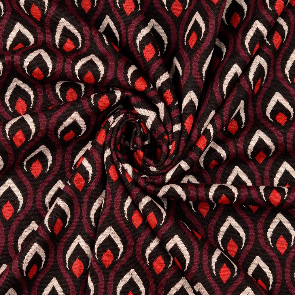 Jacquard Jersey Påfågel Bordeaux - 2