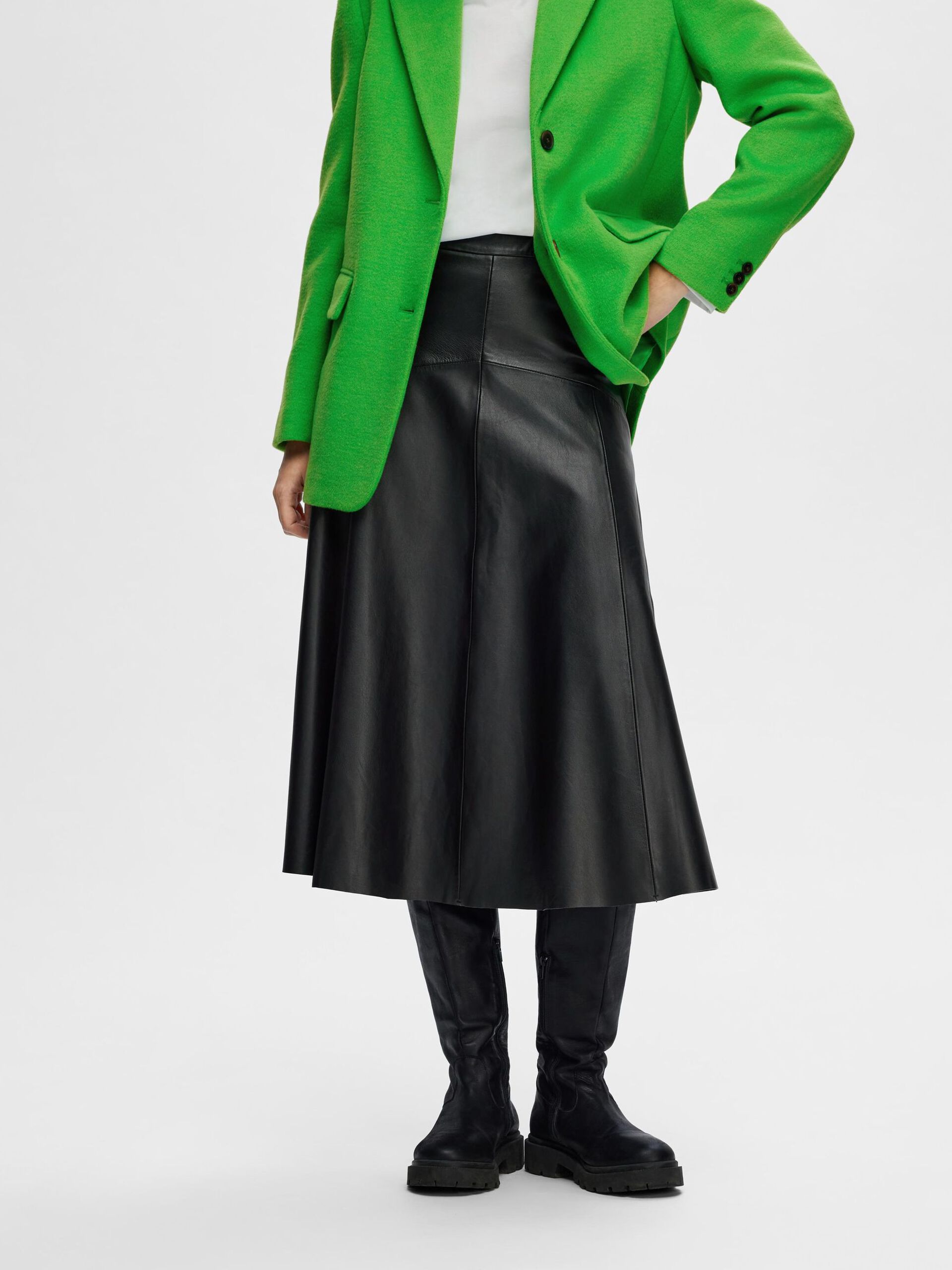 Selected Femme Rillo Leather Midi Skirt - 3